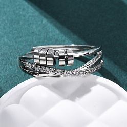 Платина Кольца для женщин с микропаве из латуни и прозрачными кубическими цирконами для снятия беспокойства, платина, 7 мм, внутренний диаметр: американский размер 9 1/4 (19.1 мм)