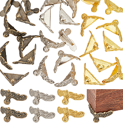 Mixed Color 48Pcs 3 Colors Zinc Alloy Corner Protectors, with Iron Screws, For Furniture Jewelry Box Decoration, Mixed Color, 25x13x13mm, 16pcs/color