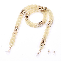 Wheat Eyeglasses Chains, Neck Strap for Eyeglasses, with CCB Plastic & Acrylic Curb Chains, Alloy Lobster Claw Clasps and Rubber Loop Ends, Wheat, 27.91 inch(70.9cm)