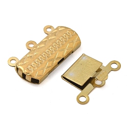 Настоящее золото 18K 304 из высококачественной нержавеющей стали пряжки, прямоугольные, 3 нитей, 6-луночное, реальный 18 k позолоченный, 9x19.5x2.5 мм, отверстие : 1.2/1.6 мм