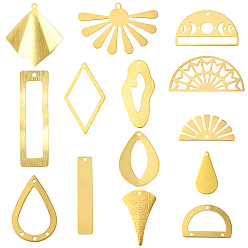 Без Покрытия 28 шт. 14 стили латунные филигранные соединительные элементы звенья и подвески, полый, разнообразные, сырой (без покрытия), 12~45x7~36x0.5~1 мм, отверстие : 1~2 мм, 2 шт / стиль