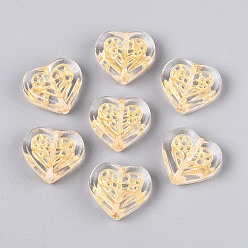 Прозрачный Стеклянные бусины, сердце, золотой металл обвитыми, прозрачные, 15.5x17x6 мм, отверстие : 1.2 мм