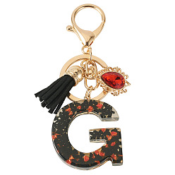 Letter G Resin Keychains, with Lobster Claw Clasps, Light Gold, Letter G, 103mm, Letter: 43x38x7.5mm