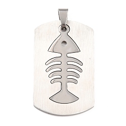 Mixed Color Stainless Steel Pendants, Split Dog Tag Pendant, Rectangle with Fish Bone, Stainless Steel Color & Silver Color Plated, 51x27x1.5mm, Hole: 6x4mm