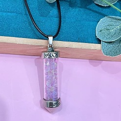 Аметрин Кулон из цинкового сплава в виде шестиугольной стеклянной бутылки с внутренними вкраплениями натурального аметрина, ожерелье из черной искусственной кожи., платина, 19.69 дюйм (50 см)