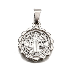 Нержавеющая Сталь Цвет 304 подвески из нержавеющей стали, религиозная тема, анти-тускнение, цветок со святым бенедиктом, цвет нержавеющей стали, 22x18x2.5 мм, отверстие : 3x7 мм