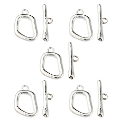 Матовый Серебристый Цвет Застежка тоггл из сплава, неправильная овальная форма, матовый серебристый цвет, Кольцо: 17x12x2.5 mm, бар: 6x21.5x2 mm, отверстие : 1.4 мм