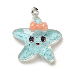 Морская звезда Подвески из смолы серии «морские животные», с платиновой железной петлей и блестками, морская звезда, 27x24x8.5 мм, отверстие : 1.8 мм
