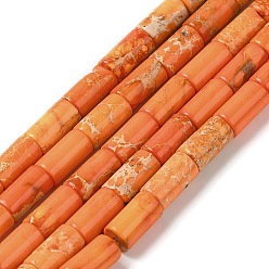 Темно-Оранжевый Натуральные имперские нитки из бисера яшмы, окрашенные, колонка, темно-оранжевый, 8x4.5 мм, отверстие : 1.2 мм, около 50 шт / нитка, 15.75'' (40 см)
