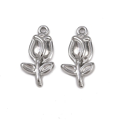Нержавеющая Сталь Цвет 304 подвески из нержавеющей стали, тюльпан очарование, анти-тускнение, цвет нержавеющей стали, 22.5x11.5x3 мм, отверстие : 1.6 мм