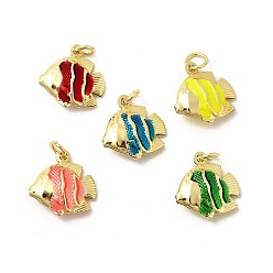 (52) Непрозрачная лаванда Латунь эмаль подвески, рыбы прелести, без свинца и без кадмия, долговечный, стойки покрытие, реальный 18 k позолоченный, разноцветные, 18x17.5x5.5 мм, отверстие : 3.5 мм
