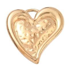 Real 18K Gold Plated 304 Stainless Steel Pendants, Hammered Heart Charms, Real 18K Gold Plated, 41x39x3mm, Hole: 6.5mm