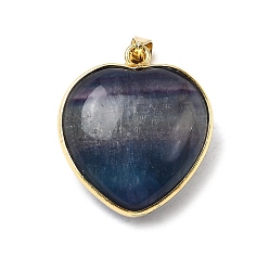 Флюорит Природного флюорита подвески, латунь сердце прелести, золотые, стойки покрытие, без кадмия и без свинца, 24.5x21.5x10~10.5 мм, отверстие : 5.5x4 мм