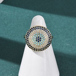 Плоский Круглый Латунные микропаве кубические цирконии манжеты открытые кольца для женщин, стойки покрытие, долговечный, без свинца и без кадмия, реальный 18 k позолоченный, плоско-круглые, 18 мм, внутренний диаметр: 17 мм