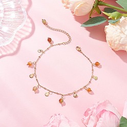 Оранжевый Браслеты на ногу из окрашенного натурального полосатого агата круглой формы и нержавеющей стали с кисточками для женщин, оранжевые, 304 дюйм (9-1/8 мм)