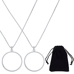 Серебро 2 шт. плоские круглые 5 x ожерелья с подвесками в виде увеличительного стекла, ожерелья из цинкового сплава с цепочками, серебряные, 35.43 дюйм (90 см)