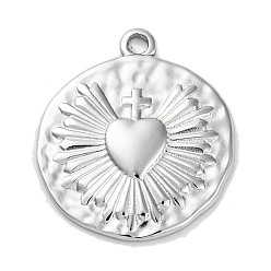 Нержавеющая Сталь Цвет Антикоррозийные 304 подвески из нержавеющей стали, плоская круглая подвеска с сердцем и крестом, цвет нержавеющей стали, 20.5x18x2 мм, отверстие : 1.6 мм