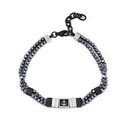 Черный Цвет Металла Браслеты из синтетического немагнитного гематита из бисера, якорь 304 браслеты со звеньями из нержавеющей стали для мужчин и женщин, металлический черный , 7-3/8 дюйм (18.6 см)