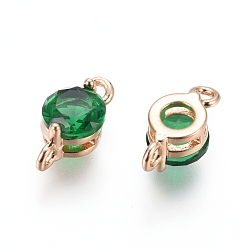 Grün Vergoldete Messing-Zirkonia-Gliederverbinder, Flachrund, für diy Schmuck machen, grün, 10x5x4 mm, Bohrung: 1 mm