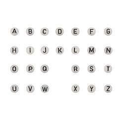 Light Grey 300Pcs Enamel Style Acrylic Beads, Luminous, Horizontal Hole, Flat Round with Letter, Light Grey, Light Grey, 7x4mm, Hole: 1.6mm
