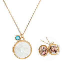 Золотой Нержавеющая сталь pave натуральный белый ракушка плоский круглый магнитный медальон кулон ожерелья для женщин, с круглыми подвесками из кубического циркония, золотые, 17.99 дюйм (45.7 см)