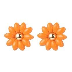 Dark Orange Seed Beads Stud Earrings, with 304 Stainless Steel Earring Findings and Ear Nuts, Flower, Golden, Dark Orange, 14.5x15.5mm, Pin: 0.6mm