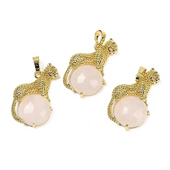 Хрусталь Натуральный кварцевый хрустальный шар с латунными подвесками в форме леопарда, стойки покрытие, без кадмия и без свинца, долговечный, 35x22x6.5 мм, отверстие : 7x3.5 мм