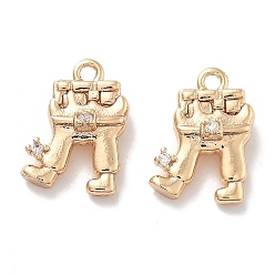 Настоящее золото 18K Подвески из латуни с покрытием из прозрачного кубического циркония, без кадмия, без никеля и без свинца, долговечный, амулеты для тела, реальный 18 k позолоченный, 12.5x9.5x5 мм, отверстие : 1.2 мм