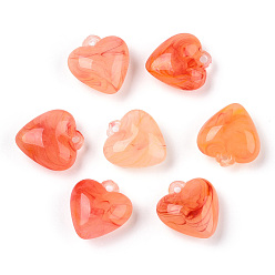 Коралловый Непрозрачные акриловые подвески, сердце прелести, коралл, 18x16.5x8 мм, отверстие : 2 мм