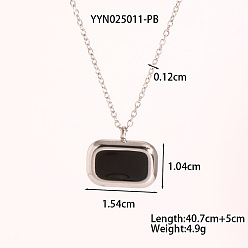 Черный Винтажные 304 прямоугольные эмалевые кулоны из нержавеющей стали для женщин, чёрные, 16.02 дюйм (40.7 см)