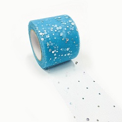 Sky Blue Glitter Sequin Deco Mesh Ribbons, Tulle Fabric, Tulle Roll Spool Fabric For Skirt Making, Sky Blue, 2 inch(5cm), about 25yards/roll(22.86m/roll)