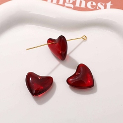 Темно-Красный Подвески из полимерной смолы, сердце, темно-красный, 18x19x7.5 мм, отверстие : 1.4 мм