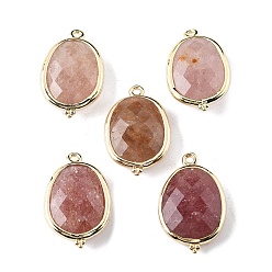 Клубничный Кварц Натуральный клубничный кварц граненый овальный соединительный шарм, с латунной фурнитурой , золотые, стойки покрытие, 22x13.5x6 мм, отверстие : 1.4 мм