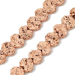 Rose Gold Plated Electroplated Natural Lava Rock Beads Strands, Heart, Rose Gold Plated, 7.5~8.5x8~8.5x2.5~3mm, Hole: 0.9mm, about 54pcs/strand, 15.51''(39.4cm)