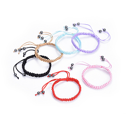 Mixed Color Adjustable Nylon Cord Braided Bracelets, with Non-Magnetic Synthetic Hematite Beads, Mixed Color, 2-1/8 inch~3-3/8 inch(5.3~8.4cm)
