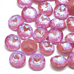 Hyacinth Pointed Back K9 Glass Rhinestone Cabochons, Mocha Fluorescent Style, Random Color Back Plated, Fluorescent, Flat Round, Hyacinth, 6x3mm