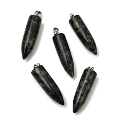 Яшма Камбаба Кулоны из натуральной яшмы камбаба с острым носком, Подвески в форме пули с 304 защелкивающимися креплениями из нержавеющей стали, цвет нержавеющей стали, 45x11.5~12 мм, отверстие : 7x4 мм