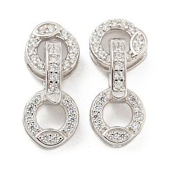 Платинированный 925 Складчатые застежки из стерлингового серебра с микропаве из прозрачного кубического циркония, кольцо, Реальная платина, 16 мм, отверстие : 1.5 мм