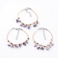 Amethyst Natural Amethyst Charm Bracelets, 6.1~6.89 inch(155~175mm)