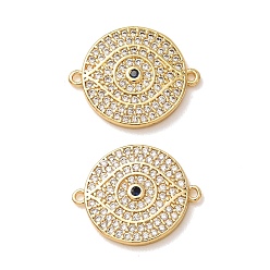 Real 18K Gold Plated Brass Micro Pave Clear Cubic Zirconia Connector Charms, Evil Eye Links, Rack Plating, Long-Lasting Plated, Cadmium Free & Lead Free, Real 18K Gold Plated, 15x19x2.5mm, Hole: 1mm