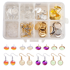 Mixed Color DIY Earring Making, with 304 Stainless Steel Pendant Cabochon Setting, Glass Cabochon, Brass Earring Hook, Brass Ear Studs Setting and Plastic Earring Ear Nuts, Mixed Color, 11x7x3cm