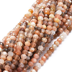 Multi-Moonstone Нити из натуральных бусин из нескольких лунных камней, граненые, рондель, 5.5~6x4~4.5 мм, отверстие : 1 мм, около 95 шт / нитка, 15.59'' (39.6 см)