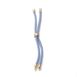 Light Sky Blue Nylon Twisted Cord Bracelet Making, Slider Bracelet Making, with Eco-Friendly Brass Findings, Round, Golden, Light Sky Blue, 8.66~9.06 inch(22~23cm), Hole: 2.8mm, Single Chain Length: about 4.33~4.53 inch(11~11.5cm)
