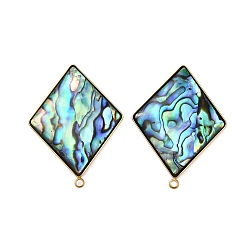 Настоящее золото 18K 304 фурнитура для сережек-гвоздиков из натуральной ракушки пауа из нержавеющей стали, ромб, ионное покрытие (ip), реальный 18 k позолоченный, 36.5x27 мм, отверстие : 1.8 мм, штифты : 1 мм