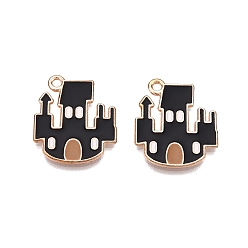 Черный Подвески из сплава с эмалью на тему Хэллоуина, без кадмия и без свинца, золотой свет, очарование дома с привидениями, чёрные, 19.5x17x1.5 мм, отверстие : 1.6 мм