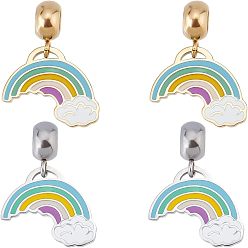 Golden & Stainless Steel Color 4Pcs 2 Colors 304 Stainless Steel European Dangle Charms, Large Hole Pendants, with Enamel, Rainbow, Golden & Stainless Steel Color, 26mm, Hole: 4mm, Rainbow: 15x15.5x1mm, 2pcs/color