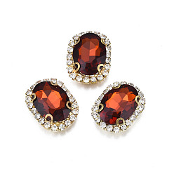 Coconut Brown Sew on Rhinestone, Transparent Glass Rhinestone, with Brass Prong Settings, Faceted, Oval, Coconut Brown, 22x17x7mm, Hole: 0.9mm