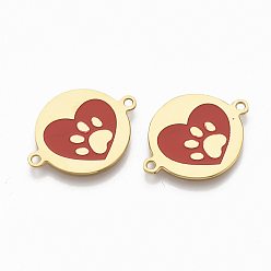 Golden 304 Stainless Steel Links connectors, with Enamel, Flat Round, Golden, 16x21x1mm, Hole: 1mm