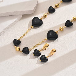 Настоящее золото 18K Винтажные шикарные комплекты из сплава и смолы в форме сердца для женщин, реальный 18 k позолоченный, ожерелья: 40.16 дюйм (102 см)