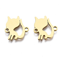 Golden 201 Stainless Steel Link Connectors, Laser Cut, Cat, Golden, 15.5x13.5x1mm, Hole: 1.6mm
